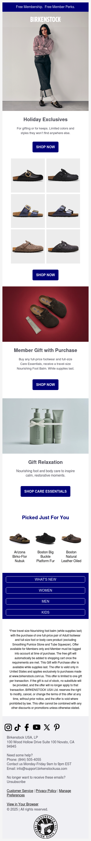 Full email screenshot: Just unwrapped: Holiday style exclusives from Desert Birkenstock