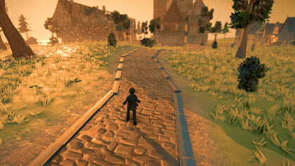 Animated: Liam running across the town square