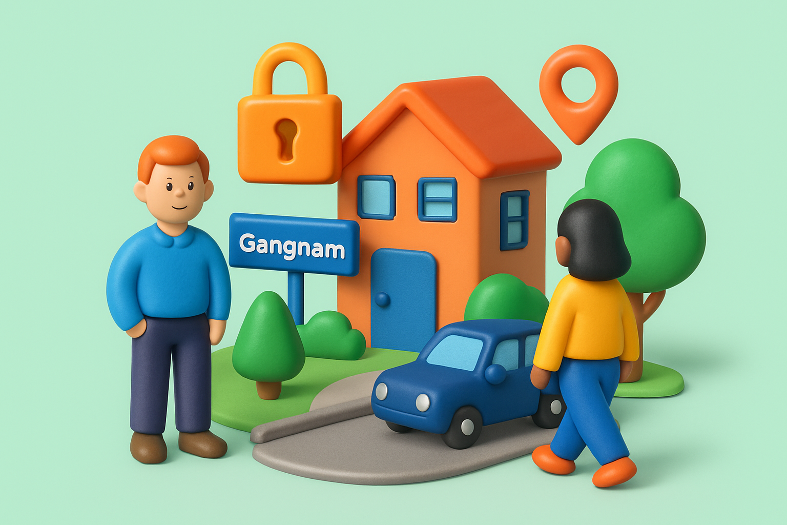 A quiet street view representing a discreet neighborhood in the Gangnam area for privacy-focused foreign residents.