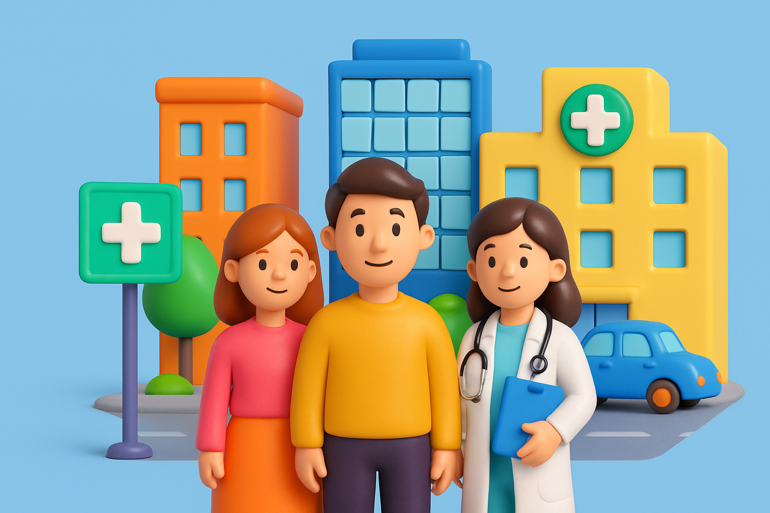 A modern urban street view in the heart of Gangnam offering easy access to nearby medical infrastructure.