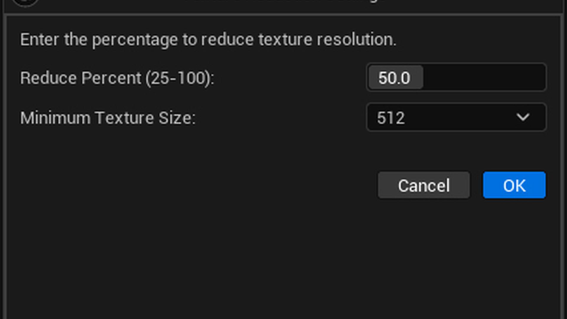 Texture Reduction Settings Dialog