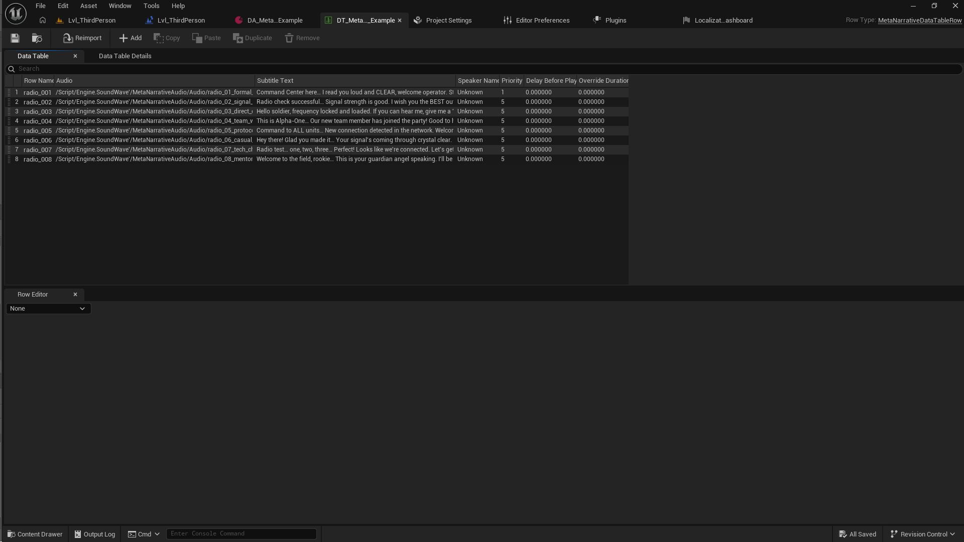 Sample Narrative DataTable