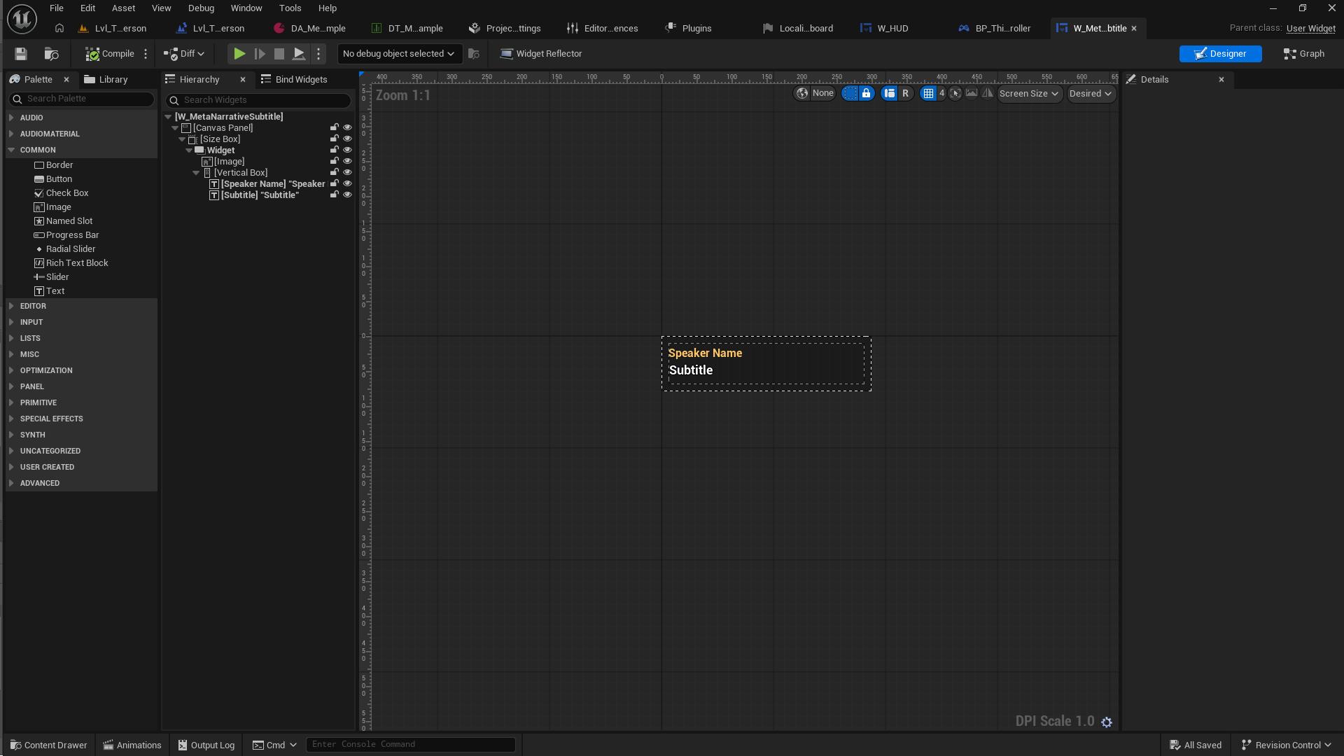 Subtitle Widget Designer Layout