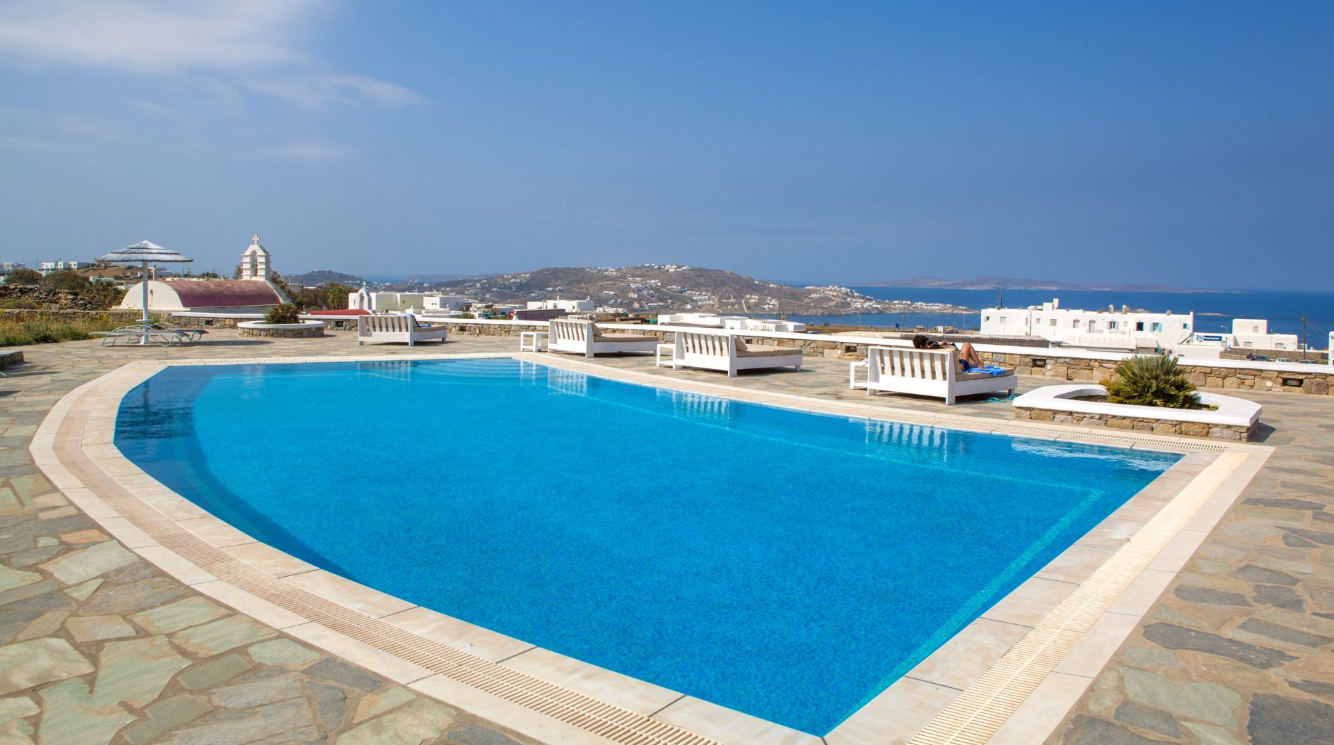 Our pool in sunset wing with overlooking Mykonos island