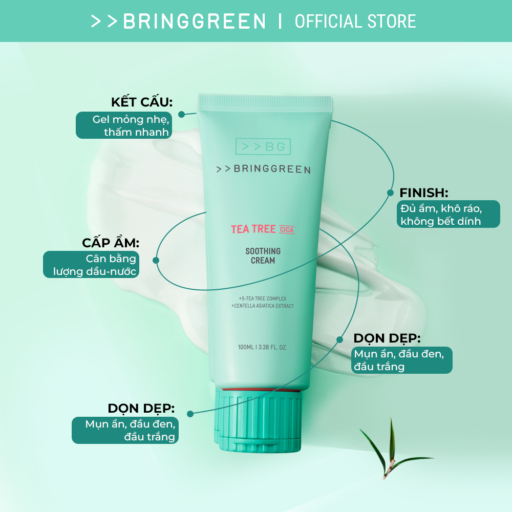 Kem Dưỡng Ẩm Làm Dịu Da Tràm Trà Rau Má Bring Green Tea Tree Cica Soothing Cream Plus