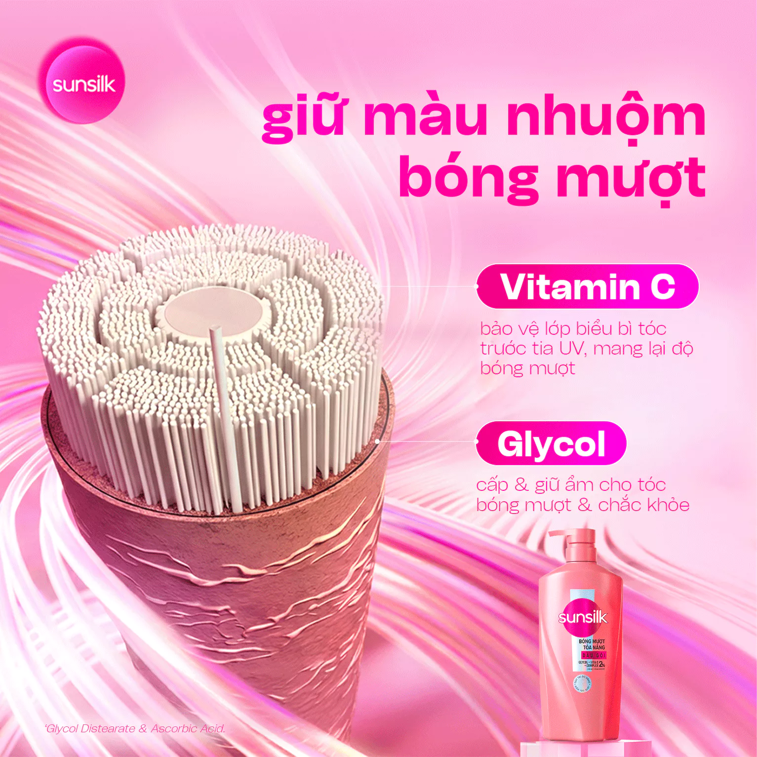 Dầu Gội Sunsilk Luminous UV Glycol-Vita C + Complex Cho Tóc Bóng Mượt Tỏa Nắng 100 Giờ