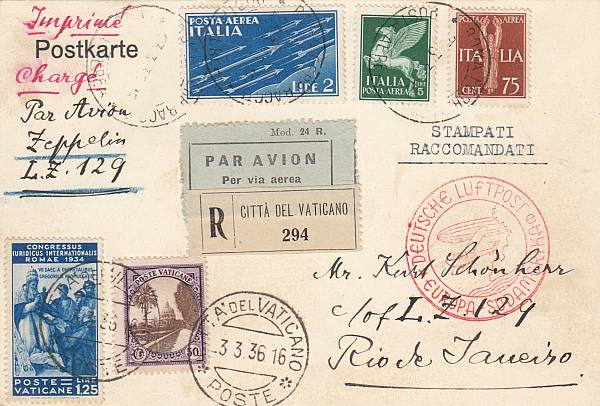 Zeppelinpost: Vertragsstaatenpost | Vatikanstadt