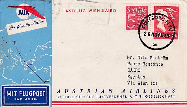 Flugpost Österreich ab 1945 | Austrian Airlines Erst- und Sonderflüge – ausländische Zuleitungen