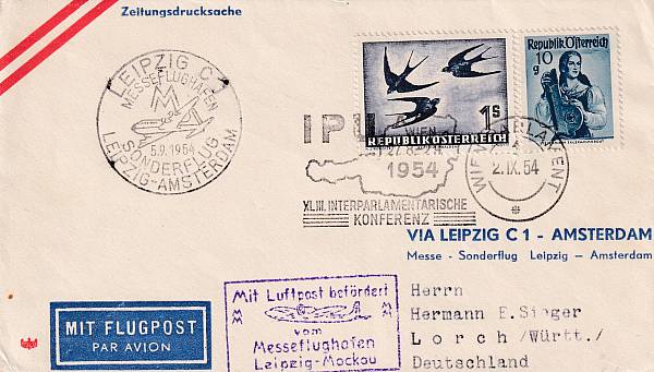 Flugpost Österreich ab 1945 | Fremde Flüge (Zuleitungen zu ausländischen Erst- und Sonderflügen)