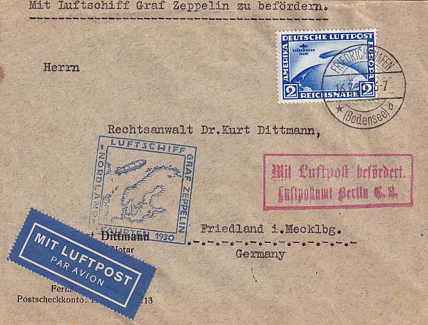 Zeppelinpost | LZ 127 (Graf Zeppelin) 1930