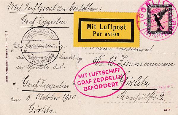 Zeppelinpost | LZ 127 (Graf Zeppelin) 1930