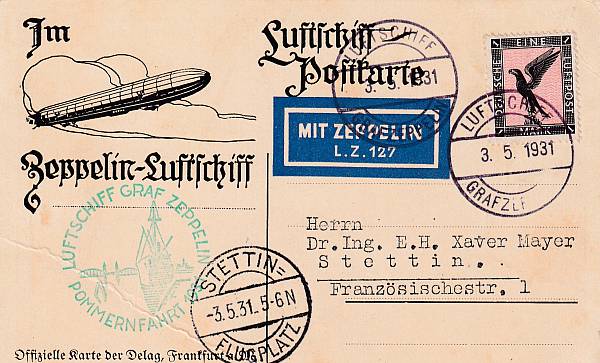 Zeppelinpost | LZ 127 (Graf Zeppelin) 1931