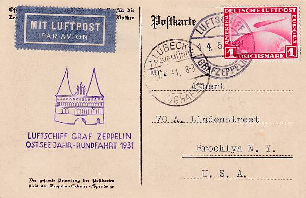 Zeppelinpost | LZ 127 (Graf Zeppelin) 1931