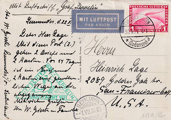 Zeppelinpost | LZ 127 (Graf Zeppelin) 1931