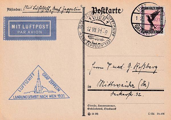 Zeppelinpost | LZ 127 (Graf Zeppelin) 1931