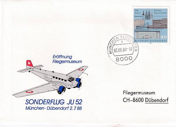 Flugpost einzelner Flugzeugtypen | Erst- und Sonderflüge mit JUNKERS JU-52
