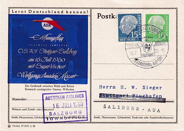 Flugpost Österreich ab 1945 | Austrian Airlines Erst- und Sonderflüge