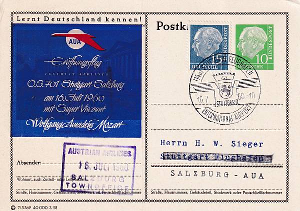 Flugpost Österreich ab 1945 | Austrian Airlines Erst- und Sonderflüge