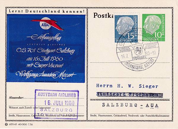 Flugpost Österreich ab 1945 | Austrian Airlines Erst- und Sonderflüge