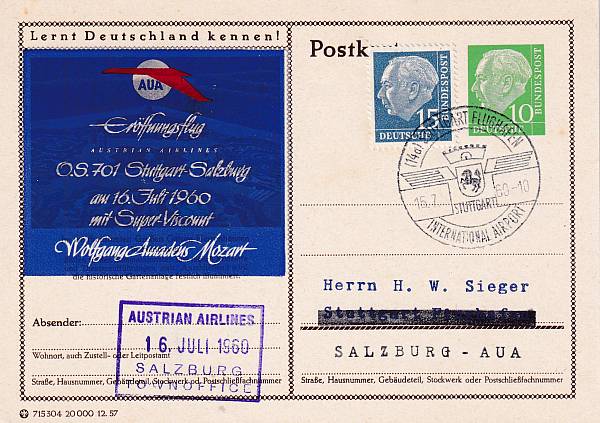Flugpost Österreich ab 1945 | Austrian Airlines Erst- und Sonderflüge