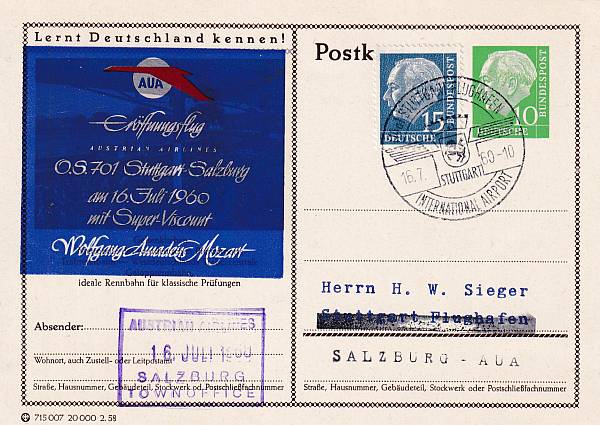 Flugpost Österreich ab 1945 | Austrian Airlines Erst- und Sonderflüge