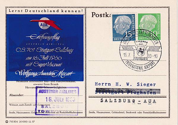 Flugpost Österreich ab 1945 | Austrian Airlines Erst- und Sonderflüge