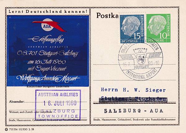 Flugpost Österreich ab 1945 | Austrian Airlines Erst- und Sonderflüge