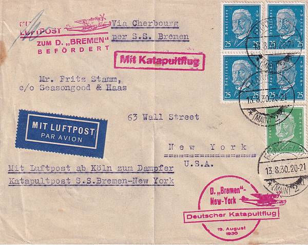 Katapultpost Nordatlantik | Einzelbelege nach Haberer-Katalog