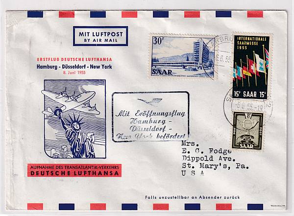 Lufthansa Erst- und Sonderflüge 1955 - heute / Ausländische Zuleitungen | Jahrgang 1955
