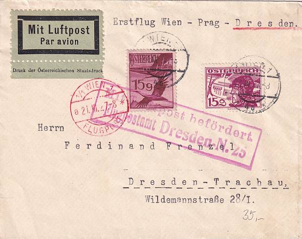 Flugpost Österreich vor 1945 | Erstflüge und erste Flugpostableitungen