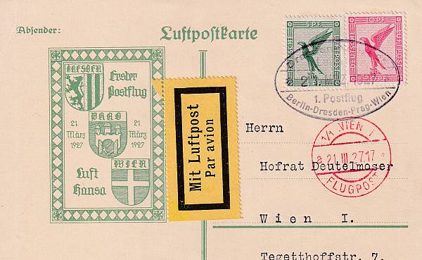 Flugpost Österreich vor 1945 | Erstflüge und erste Flugpostableitungen