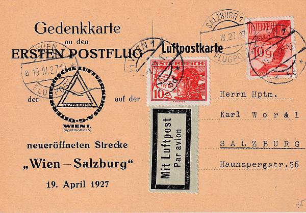 Flugpost Österreich vor 1945 | Erstflüge und erste Flugpostableitungen