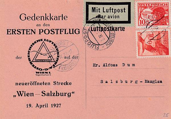 Flugpost Österreich vor 1945 | Erstflüge und erste Flugpostableitungen