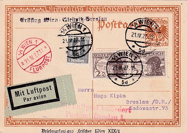 Flugpost Österreich vor 1945 | Erstflüge und erste Flugpostableitungen