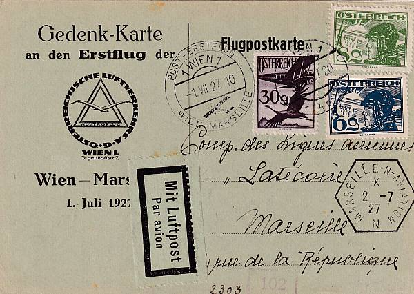 Flugpost Österreich vor 1945 | Erstflüge und erste Flugpostableitungen