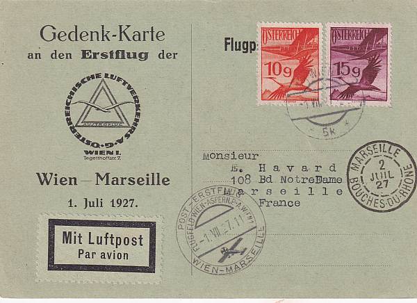 Flugpost Österreich vor 1945 | Erstflüge und erste Flugpostableitungen