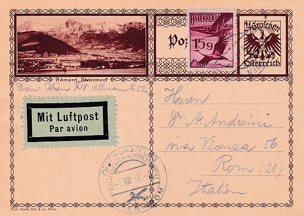 Flugpost Österreich vor 1945 | Erstflüge und erste Flugpostableitungen
