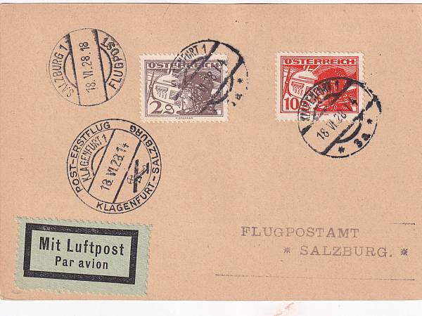 Flugpost Österreich vor 1945 | Erstflüge und erste Flugpostableitungen
