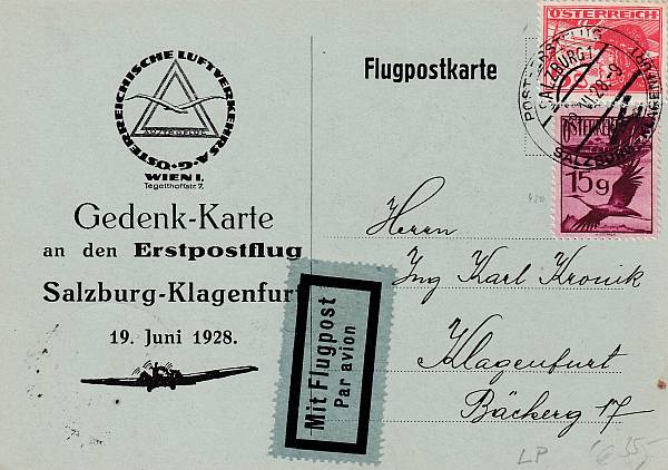 Flugpost Österreich vor 1945 | Erstflüge und erste Flugpostableitungen