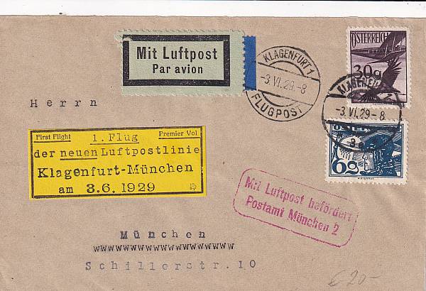 Flugpost Österreich vor 1945 | Erstflüge und erste Flugpostableitungen