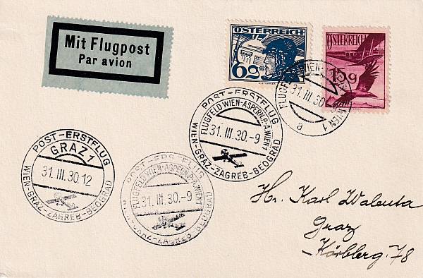 Flugpost Österreich vor 1945 | Erstflüge und erste Flugpostableitungen