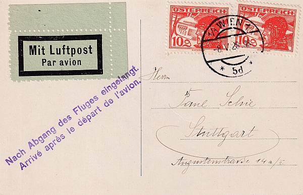 Flugpost Österreich vor 1945 | Flugunterbrechungs-/Flugausfallstempel