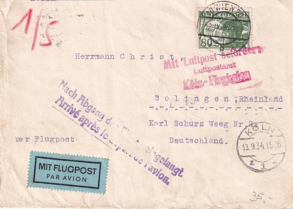 Flugpost Österreich vor 1945 | Flugunterbrechungs-/Flugausfallstempel