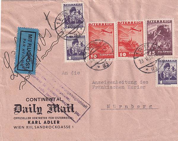 Flugpost Österreich vor 1945 | Flugunterbrechungs-/Flugausfallstempel