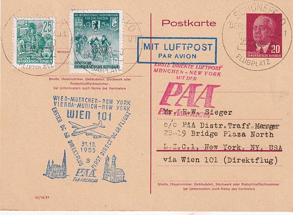 Flugpost Österreich ab 1945 | Erstflüge ab 1945 - ausländische Zuleitungen