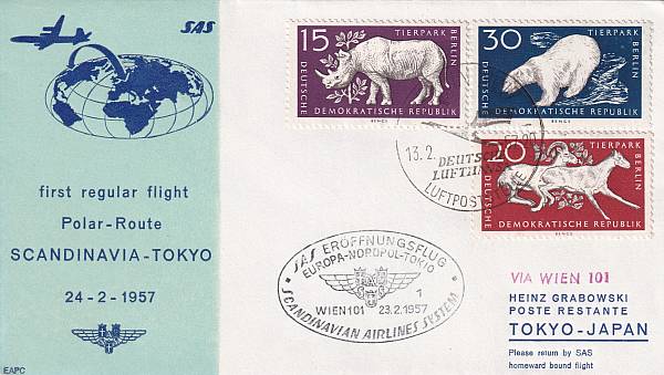 Flugpost Österreich ab 1945 | Erstflüge ab 1945 - ausländische Zuleitungen