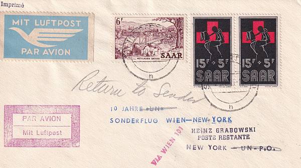 Flugpost Österreich ab 1945 | Sonderflüge ab 1945 - ausländische Zuleitungen