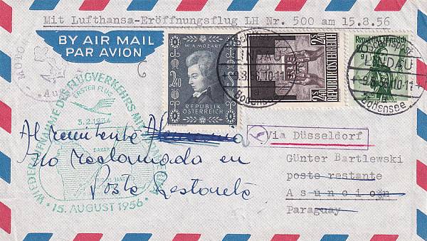 Flugpost Österreich ab 1945 | Fremde Flüge (Zuleitungen zu ausländischen Erst- und Sonderflügen)