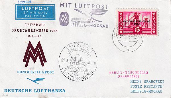 Flugpost Saarland | Fremde Flüge (Zuleitungen zu ausländischen Erst- und Sonderflügen)