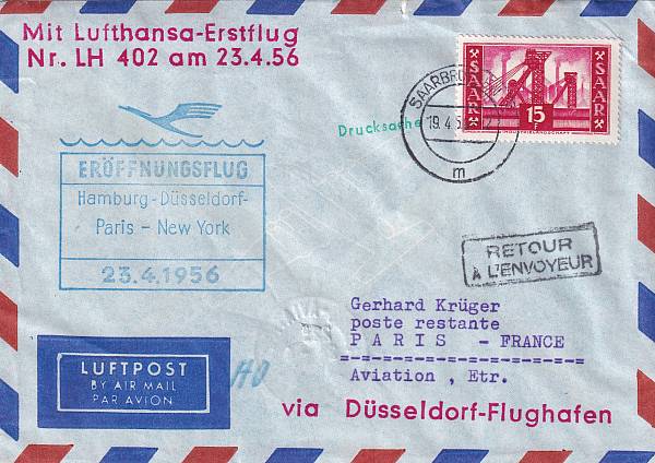 Flugpost Saarland | Fremde Flüge (Zuleitungen zu ausländischen Erst- und Sonderflügen)